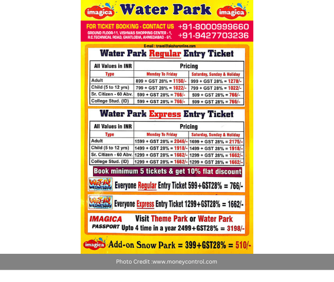 ticket price in imagica theme park